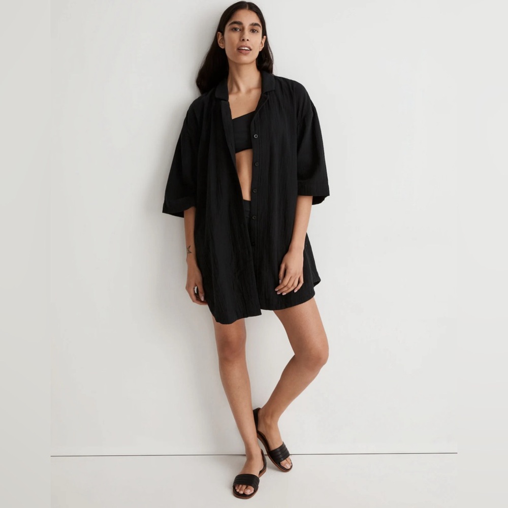 Madewell Crinkle Cotton Cover-Up Mini Shirtdress